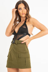 Black Net Bandage Plunge Cut Out Bodysuit - Madison-Bodysuits