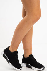 Black Net Lace Up Chunky Sole Trainers - Lexus-Trainers