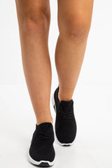Black Net Lace Up Chunky Sole Trainers - Lexus-Trainers