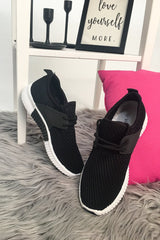 Black Net Lace Up Chunky Sole Trainers - Lexus-Trainers