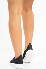 Black Net Overlay Contrast Sole Slip On Trainers - Lissandra-Trainers