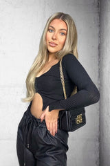 Black Notch Cut Out Crop Top - Reatha-Tops