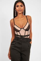 Black Nude Lace Mesh Bodysuit - Orielle-Bodysuits