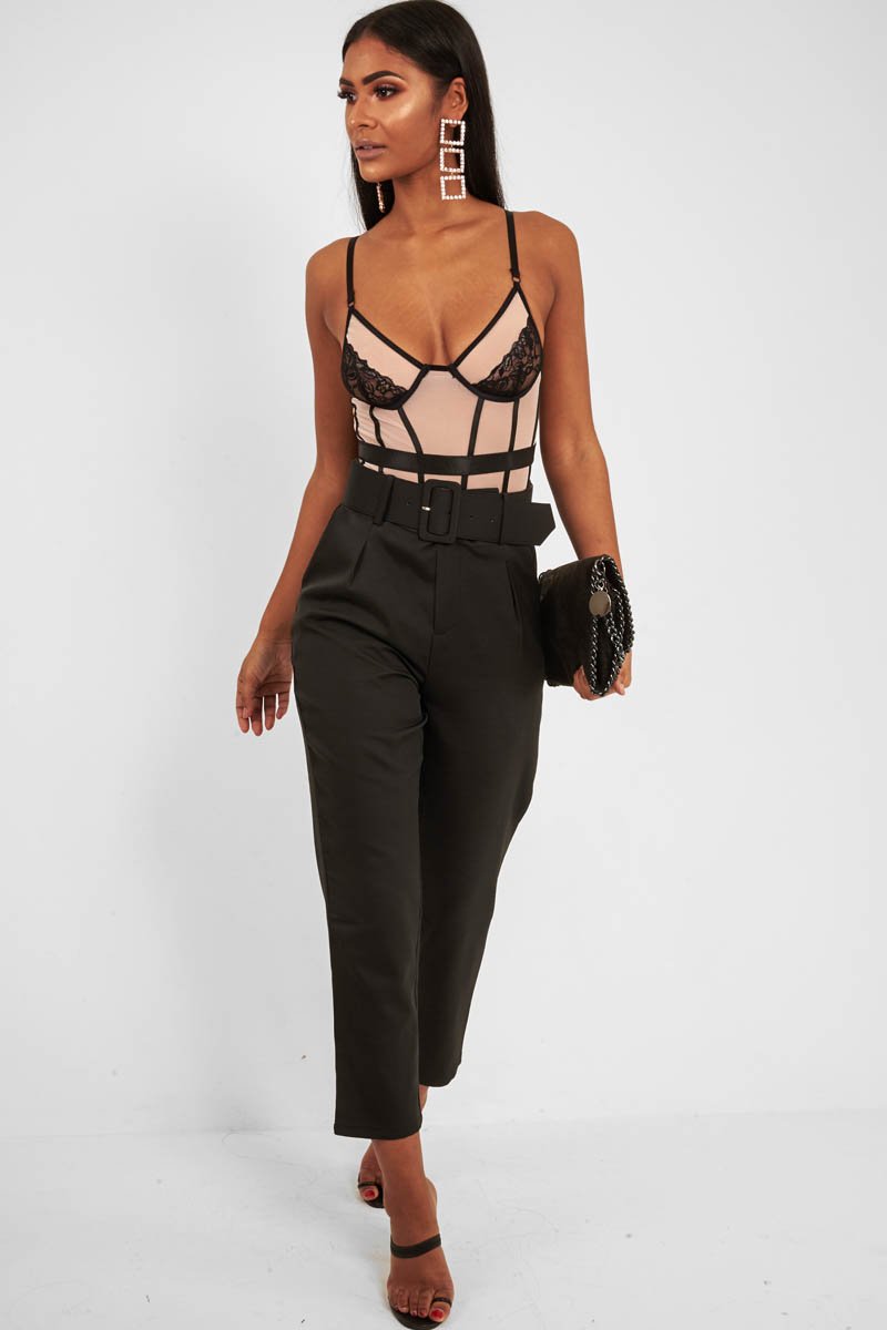 Black Nude Lace Mesh Bodysuit - Orielle-Bodysuits