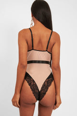 Black Nude Lace Mesh Bodysuit - Orielle-Bodysuits