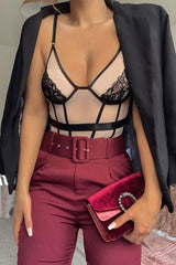 Black Nude Lace Mesh Bodysuit - Orielle-Bodysuits