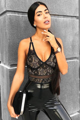 Black & Nude Lace Open Back Bodysuit - Naomie-Bodysuits