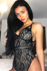 Black & Nude Lace Open Back Bodysuit - Naomie-Bodysuits
