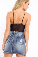 Black & Nude Lace Plunge Bodysuit - Charlotte-Bodysuits