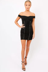 Black Off Shoulder Centre Eyelet Dress - Callie-Dresses