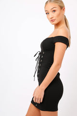 Black Off Shoulder Centre Eyelet Dress - Callie-Dresses