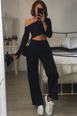 Black Off Shoulder Loungewear Set - Emarie-Loungewear