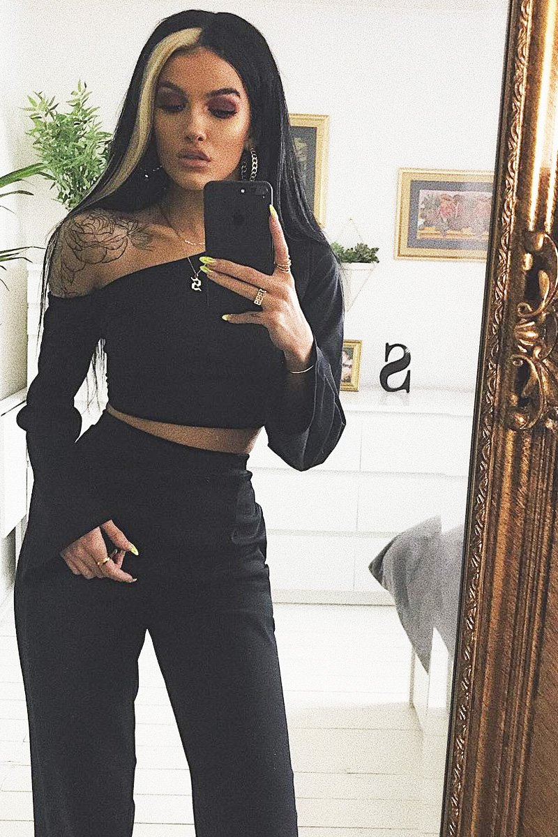 Black Off Shoulder Loungewear Set - Emarie-Loungewear