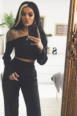 Black Off Shoulder Loungewear Set - Emarie-Loungewear