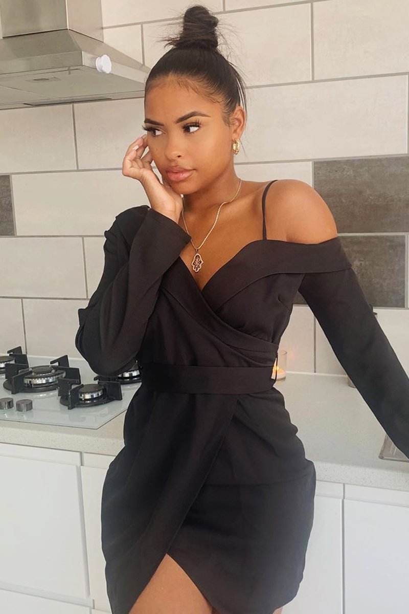 Black Off The Shoulder Blazer Dress - Halia-Dresses