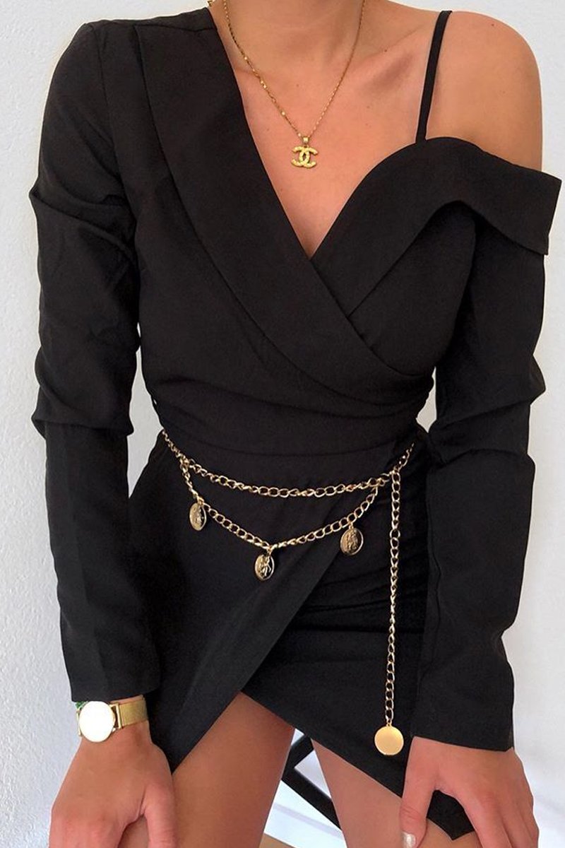 Black Off The Shoulder Blazer Dress - Halia-Dresses