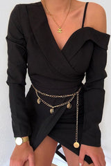 Black Off The Shoulder Blazer Dress - Halia-Dresses