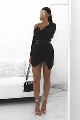 Black Off The Shoulder Blazer Dress - Halia-Dresses