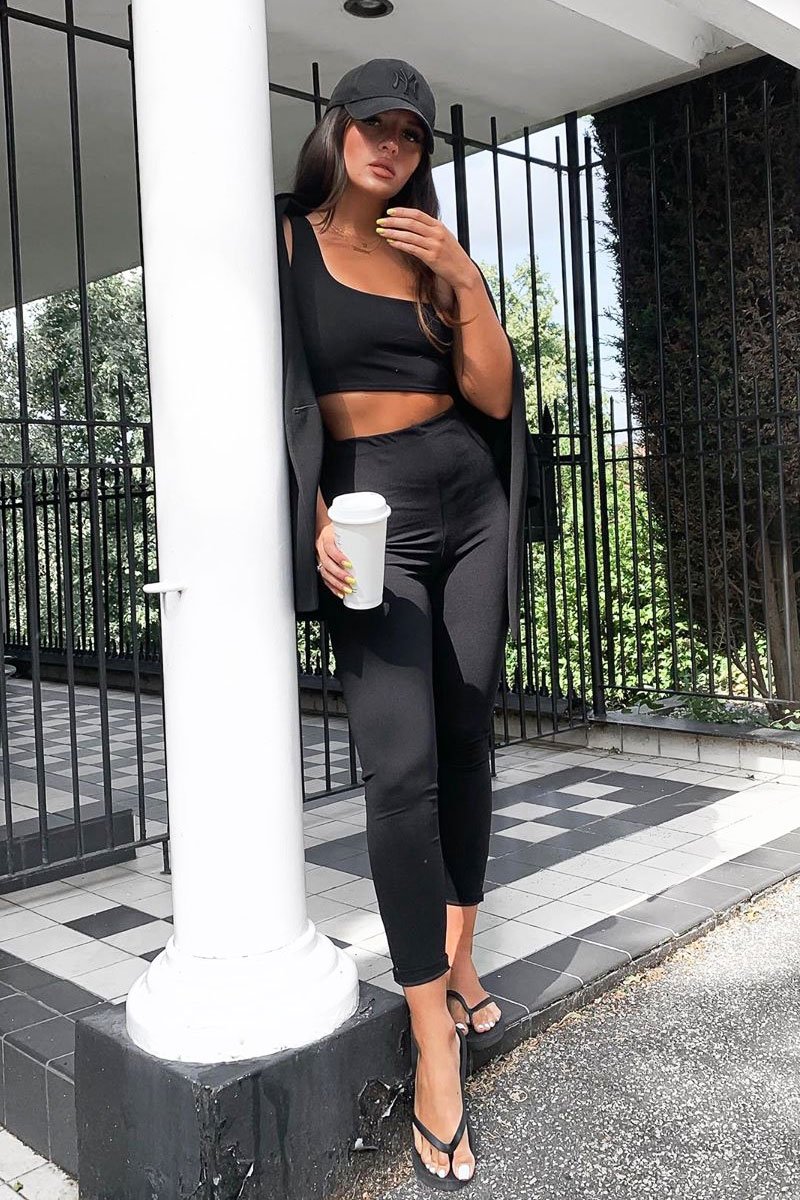 Black One Shoulder Crop Top and Leggings Co-Ord - Marrie-Co-ords