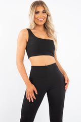 Black One Shoulder Crop Top and Leggings Co-Ord - Marrie-Co-ords