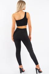 Black One Shoulder Crop Top and Leggings Co-Ord - Marrie-Co-ords