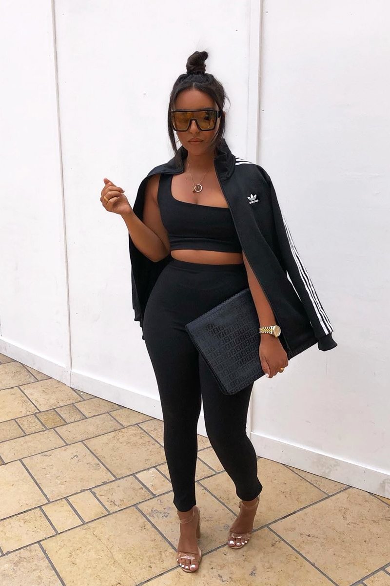 Black One Shoulder Crop Top and Leggings Co-Ord - Marrie-Co-ords