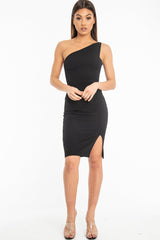 Black One Shoulder Midi Dress - Merlie-Dresses