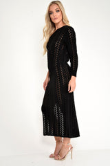 Black One Shoulder Open Knit Maxi Dress - Dierra-Dresses