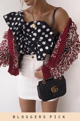 Black One Shoulder Polka Dot Top with Ruffles - Secilia-Tops