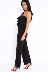 Black One Shoulder Ruffle Jumpsuit - Shelley-Jumpsuits