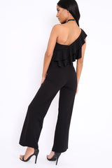 Black One Shoulder Ruffle Jumpsuit - Shelley-Jumpsuits