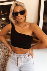 Black One Shouldered Crop Top - Kamri-Crop Tops