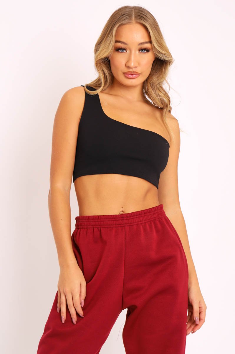 Black One Shouldered Crop Top - Kamri-Crop Tops