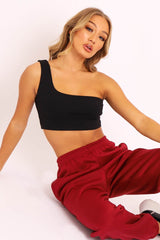Black One Shouldered Crop Top - Kamri-Crop Tops