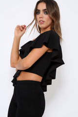 Black One Shouldered Frill Top - Maysa-Tops
