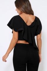 Black One Shouldered Frill Top - Maysa-Tops