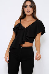 Black One Shouldered Frill Top - Maysa-Tops