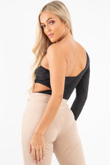 Black One Sleeve Cut Out Bodysuit - Lyana-Bodysuits