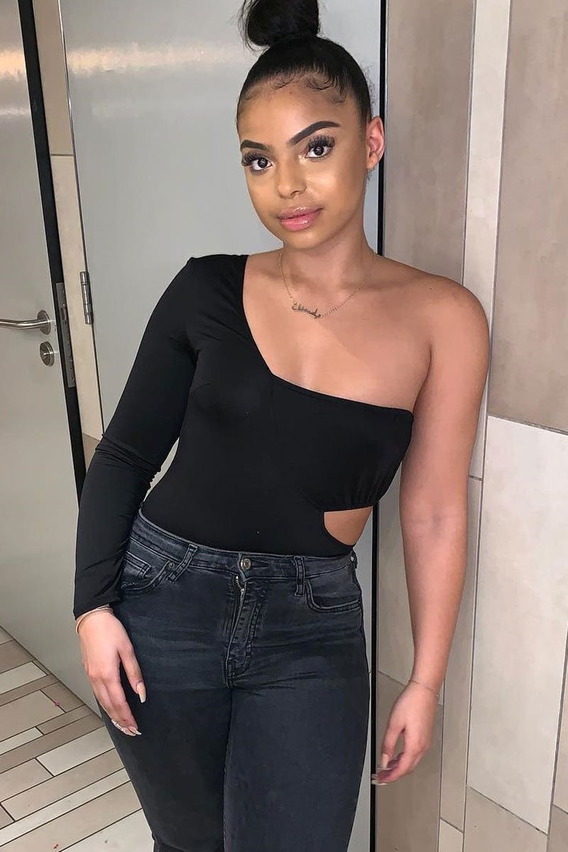 Black One Sleeve Cut Out Bodysuit - Lyana-Bodysuits
