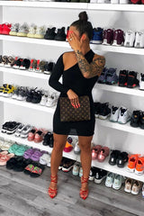 Black One Sleeve Slit Detail Slinky Mini Bodycon Dress - Bronwyn-Dresses