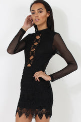 Black Open Mesh Bodycon Dress - Ida-Dresses