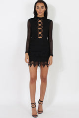 Black Open Mesh Bodycon Dress - Ida-Dresses