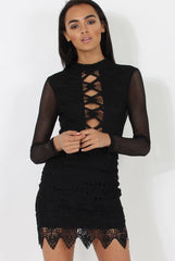 Black Open Mesh Bodycon Dress - Ida-Dresses