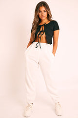 Black Open Tie Front Crop Top - Ozella-Tops