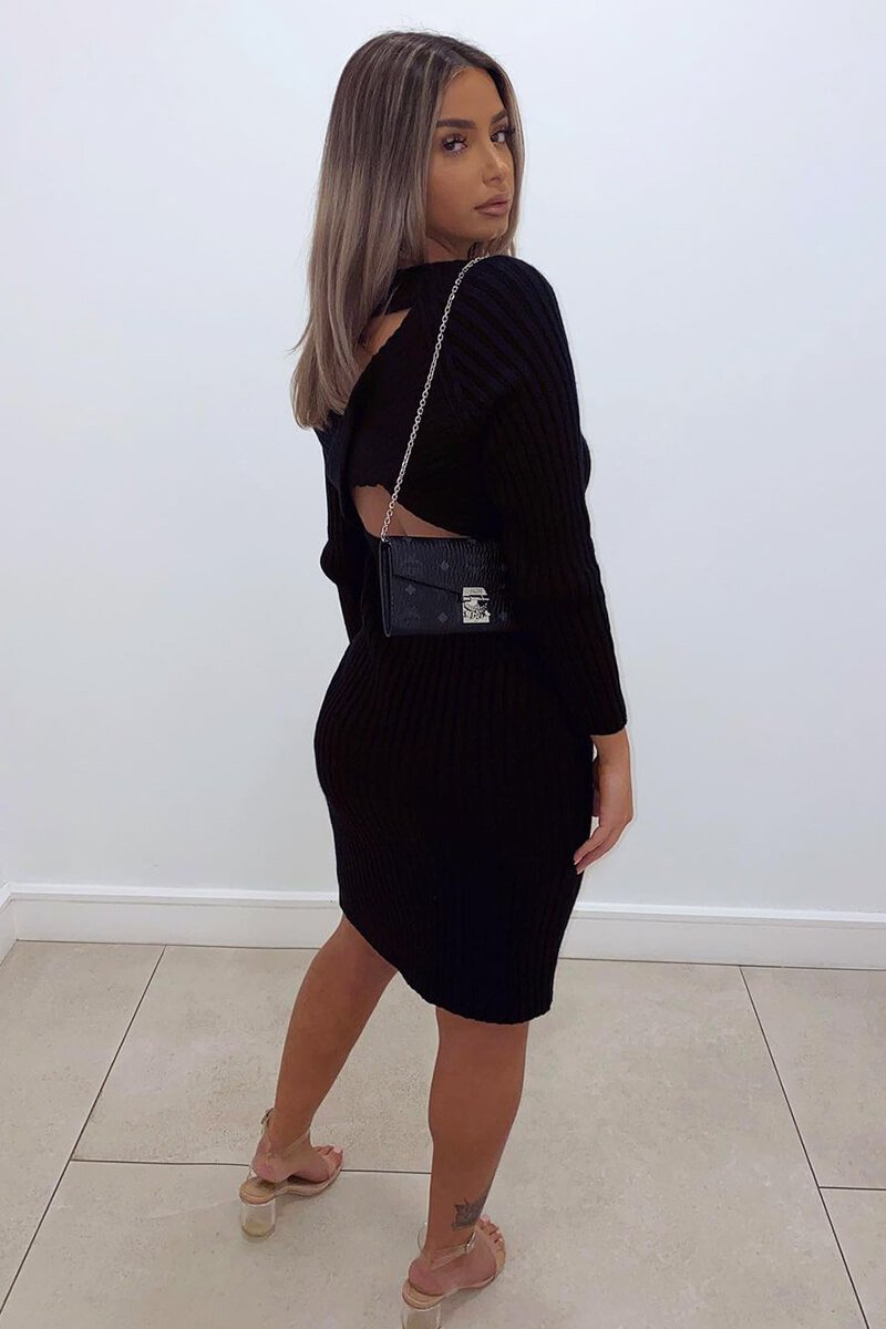 Black Open Twist Back Maxi Bodycon Jumper Dress - Karrah-Dresses