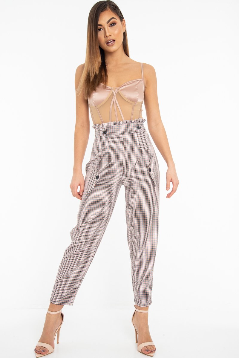 Black Orange Check Frill Detail Trousers - Bristal-Trousers