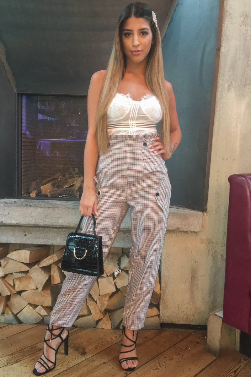 Black Orange Check Frill Detail Trousers - Bristal-Trousers