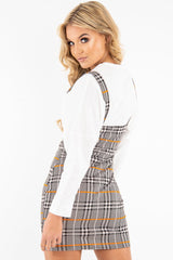 Black Orange Houndstooth Button Front Mini Dress - Jennalise-Dresses