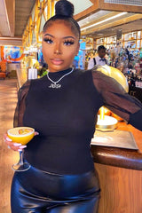 Black Organza Half Puff Sleeve Top - Isla-Tops