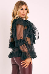Black Organza Oversized Floral Lace Shirt - Jeana-Shirts